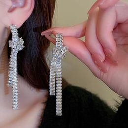 Dangle Earrings Silver Colour Geometric Zircon Women's Long Knotted Shapes Wedding Event Pendant Wholesale Fashion Jewellery