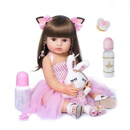 Dolls 55cm NPK bebe doll reborn toddler girl pink princess baty toy very soft full body silicone girl doll 230210