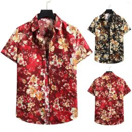 Men's T Shirts Turtleneck Cardigan Short Hawaiian Men's Flower Sleeve Beach Shirt Clothes Fashion Tops Camisas De Hombre
