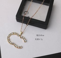 Fashion Designer Pendant Necklaces C Letter Jewelry Women 18K Gold Plated Crystal Rhinestone Necklace Choker