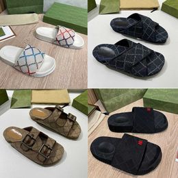 2023 Men Canvas Slide Sandal Designer Platform Slipper Thick Bottoms Lady Slides Flip Flops Fashion Summer Beach Shoes With Box 35-44 NO298B