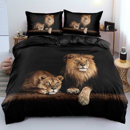 Bedding sets Black Lion Duvet Cover Bed Sheet Pillow Three-Piece Bedding Set 230211