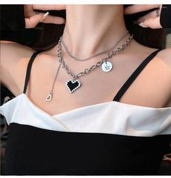 Choker Harajuku Women Punk Black Mosaic Love Pixel Peach Heart Pendant Double Layer Chain Necklace Vintage Neck Jewellery Gift