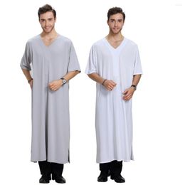 Ethnic Clothing Saudi Men Thobe Robe Islamic Muslim Jubba Dishdasha Arab Kaftan Abaya Short Sleeve Dress Ramadan Middle East