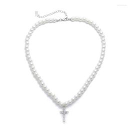 Pendant Necklaces Artificial Diamond For Cross Necklace Round Imitation Pearls Chain Neckl Drop