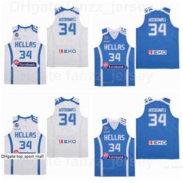 Movie Basketball Greece Hellas College Giannis Antetokounmpo Jersey 34 University Breathable HipHop Blue White Team Color For Sport Fans High