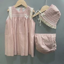 Clothing Sets PCS Baby Girls Set Pink Sleeveless Cotton Lace Smocked with Shorts and Hat For mY Babi Christening Dress Princess Cute