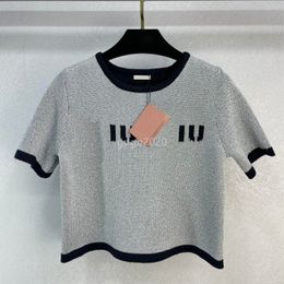 2023 SS Women's Wool Tee Knits Designer Tops With Letter Pattern Milan Runway Designer Crop Top T-shirt Clothing High End Custom Elasticity Pullover Sweaters Shirt