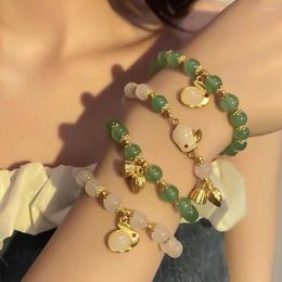 Strand Jade Bead Bracelet Year Of Chinese Zodiac Hand Rings Pendant Lotus Charms Women Jewelry Accessories