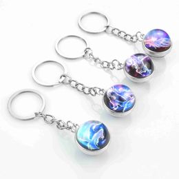 Key Rings 12 Zodiac Sign Luminous Keychain Gifts Keyring Buckle Taurus Gemini Cancer Leo Scorpio Constellation Key Chain Buckle Glowing G230210