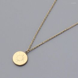 Pendant Necklaces Concave Convex Surface 14K Golden Vintage Coin Necklace For Women Stainless Steel Gold-plated Star Female Chain Jewellery
