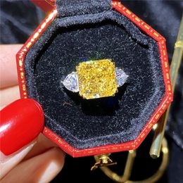 Fine Jewelry Rings For Women Yellow Cubic Zirconia Luxury Wedding Engagement Ring Silver Color CC1665