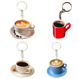 Key Rings Cappuccino Coffee Cup Keychain on The Backpack Resin Acrylic Drop 4pcs/set Jewelry Best Friends for Gift Purses Bag Charms G230210
