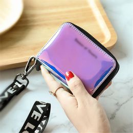 Wallets Women PU Leather Laser Cute Multi-card Wallet Zipper Coin Purse Neck Hanging Card Bag Women's Compact 2023 Korean Version