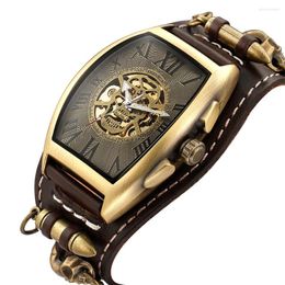 Wristwatches Relogio Masculino Shenhua Mens Watches Top Men's Barrel-shaped Hollow Skull Tourbillon Automatic Mechanical