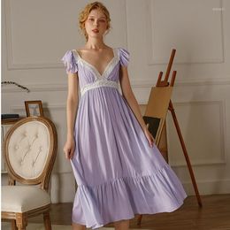 Women's Sleepwear Cotton Romantic Nightgown Women Sexy Lace V Neck Flying Sleeve Long Peignoir Negligee Cottagecore Nightwear Princess