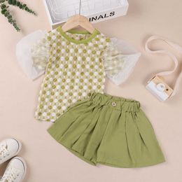 Clothing Sets Casual Lace Puffy Sleeve Polka Dot Pullover Tshirt Shorts Summer Child Baby Girl Suit