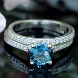 Cluster Rings 10x10mm Elegant 3.7g London Blue Topaz White Sapphire Women Engagement 925 Solid Sterling Silver