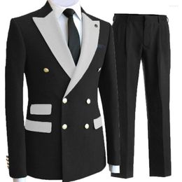 Men's Suits Spring/Autumn Black Men Suis White Peaked Lapel Jacket With Pants Slim Fit Double Breasted Smoking Blazer Trajes Para Hombre
