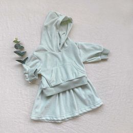 Little Hooded Long Sleeve Coat Suit Short Skirt Spring and Autumn Boutique Clothing Girl Twopiece Set