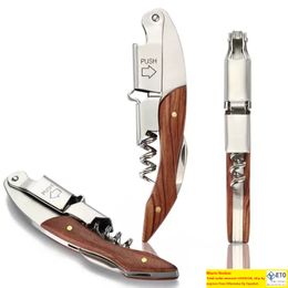 50pcslot Wood Stainless Steel Cork Screw MultiFunction Hippocampal Red Wine Opener Shrimp knife Beer Cap Can Bottle Opener