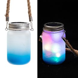14oz Sublimation LED tumbler Lantern Gradient Mason Jar with Handle Glass Tumblers Heat Transfer Water Bottle Wine Glass cup 10 Colours