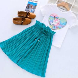Sets Baby Girls Summer Casual Clothing Suits Fashion Cartoon Sequins TShirt Chiffon Pants Outfits Children's Clothes