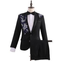 Men's Suits & Blazers Black Embroidered Clothes Men Designs Stage Costumes For Singers Jacket Sequins Blazer Dance Star Style Dress Punk