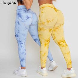 Yoga Outfit New Tie Dye Seamless Leggings For Women Fitness Scrunch Butt Legging Workout Gym Tights High Waist Sport Legging Activewear T230211