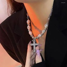 Pendant Necklaces 2023 Crystal Cross Necklace For Women Pearl Chain Chocker Hip Hop Korean Fashion Party Jewelry Gifts