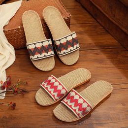 Slippers Women's Slippers 2022 Summer Slides Women Cotton Linen Woven Wood Floor Shoes Leisure Home Shoes Fashion Couple Sandals Female G230210