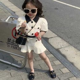 Clothing Sets Kids Clothes Set Toddler Outfits Girls Shirt Skirt Suit Summer Fashion Small Lapel Short Sleeve Sports Two Pieces