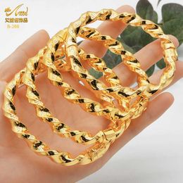 Bangle ANIID African 24k Gold Plated Bangle For Women Charm Copper Bangles Bracelets Luxury Wedding Party Jewellery Accessories Gifts G230210