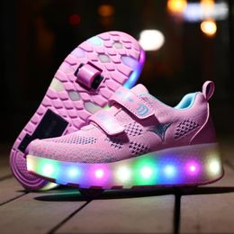 Athletic Shoes Pink Blue Red USB Charging Fashion Girls Boys LED Light Roller Skate For Children Kids Sneakers With Wheels Two
