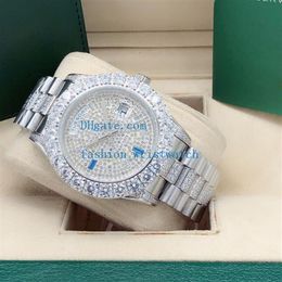mens watches dydate 43mm mechanical 228349 116300 full iced full vs bigger diamond gold stainless steel automatic fashion wristwat2298