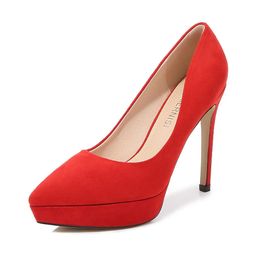 Sandals Mclubgirl Fashion Model Catwalk Banquet Women's Shoes Waterproof Platform Suede Sexy Red High Heels Plus Size Shoes Wz G230211