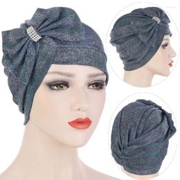 Ethnic Clothing 2023 Fashion Turban Hat For Ladies Glitter Bow-tie Female Head Wraps Muslim Headscarf Bonnet Islamic Headwear Turbante Mujer