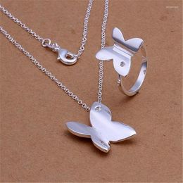 Necklace Earrings Set Charm 925 Colour Silver Crystal Butterfly Pendant Rings For Women Fashion Party Christmas Gifts