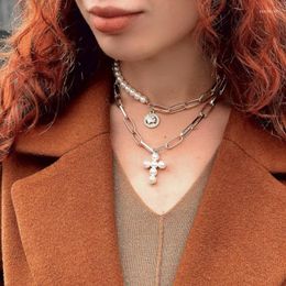 Pendant Necklaces Necklace Hip-Hop Retro Pearl Punk Simple European And American Dark Style Cross Clavicle Chain