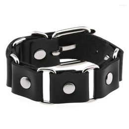 Charm Bracelets Punk Gothic Rock Block Connect Wide Leather Wristbands Nightclub Bangle Fashion Unisex Jewellery 2023