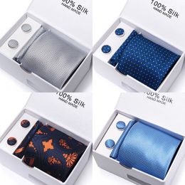 Neck Tie Set Classic Style 65 Colors Sales Silk Tie Handkerchief Cufflink Set Men Necktie Box Solid Color Sky Blue Fit Wedding Office Cravat 230210