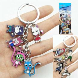 Key Rings 5 in 1 Set FAIRY TAIL Happy Charle Lucy Natsu Keychain Keyring Cartoon Figures Alloy Metal Pendant Key Ring Cosplay Accessories G230210