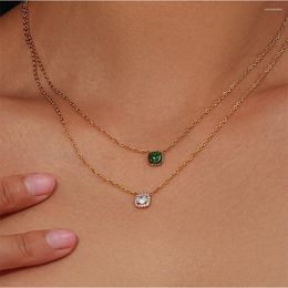 Pendant Necklaces 2023 Trendy Green Transparent Zircon Mini Square Delicate Daily Jewellery Accessories For Women