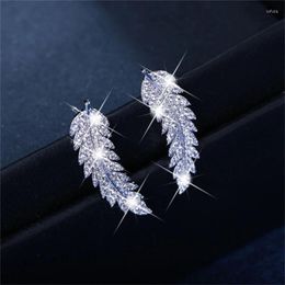 Stud Earrings Clear Crystal Feather Shape Earring For Women Ear Pierced Wedding Party Jewellery Gift Pendientes Eh842