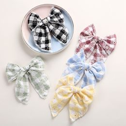 New Grid Print Barrettes Long Ribbon Hair Clip Bow Knotted Hairpin for Girls Headwear Hair Accessories 1581