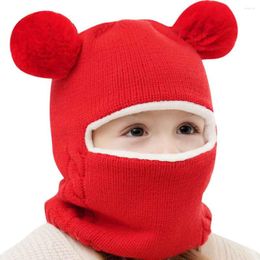 Hats Kid Baby Boy Girl Hooded Scarf Caps Hat Winter Warm Knit Flap Cap 2023 Children Solid