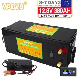 12V 380Ah LiFePO4 Battery Pack Built-in BMS Lithium Iron Phosphate Cell For Golf Cart RV Campers Off-Road Solar With Charger