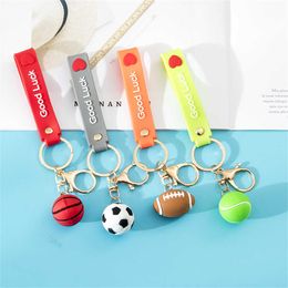 Key Rings Creative Simulation Ball Keychain Football Basketball Rugby Tennis Keyring Bag Pendant Ornaments Car Key Holder Accessories Gift G230210