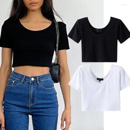 Women's T Shirts Maxdutti 2023 Summer Ins Blogger Fashion Sexy Pure Colour Cotton Crop Vintage Shoulder Pad Short Tshirts Women Tops