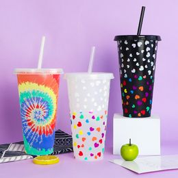 Water Bottles Straw Color Changing Cup Beverage Cold Changing Fruit Tea Plastic Single Layer Kawaii Cute 230210